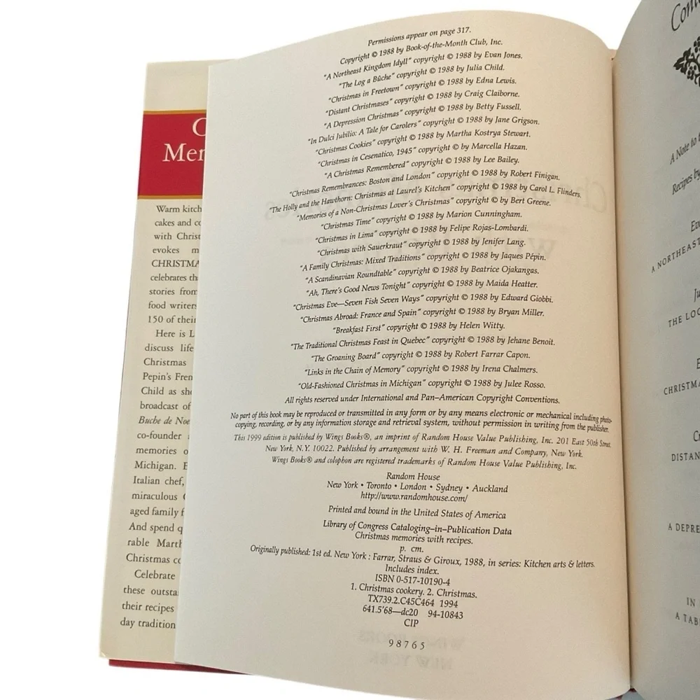 Julia Child Holiday Hardcover Cookbook Christmas Memories with Recipes 315 pages